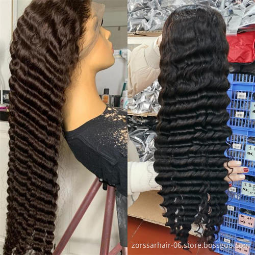Wholesale deep wave transparent hd closure raw virgin human wigs 100% human hair 13x6 swiss hd lace front wigs
